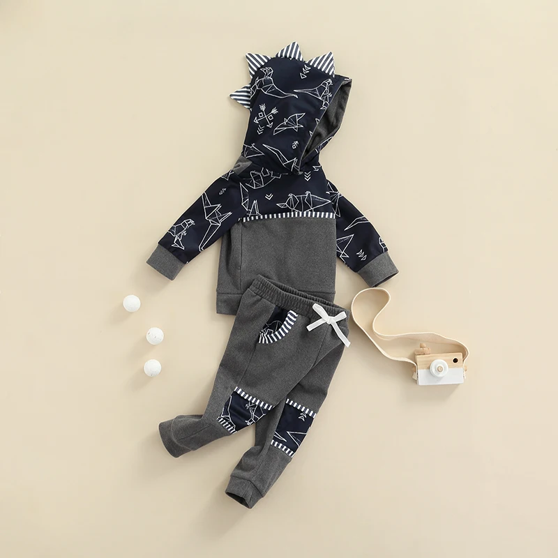 

2Pcs Toddler Baby Boy Spring Fall Clothes Suit Dinosaur Hoodie Sweatsuit Long Sleeve Pullover SweatshirtPants Set