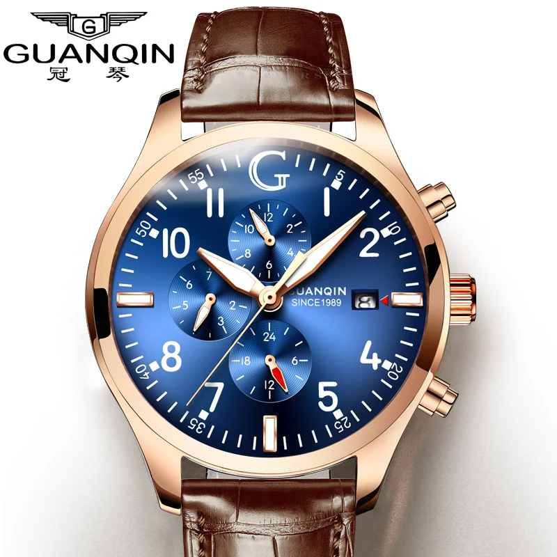 GUANQIN Men Automatic watch Waterproof Business Mechanical Wristwatch Fashion Male Clock Watches Week Date Blue men watches enlarge