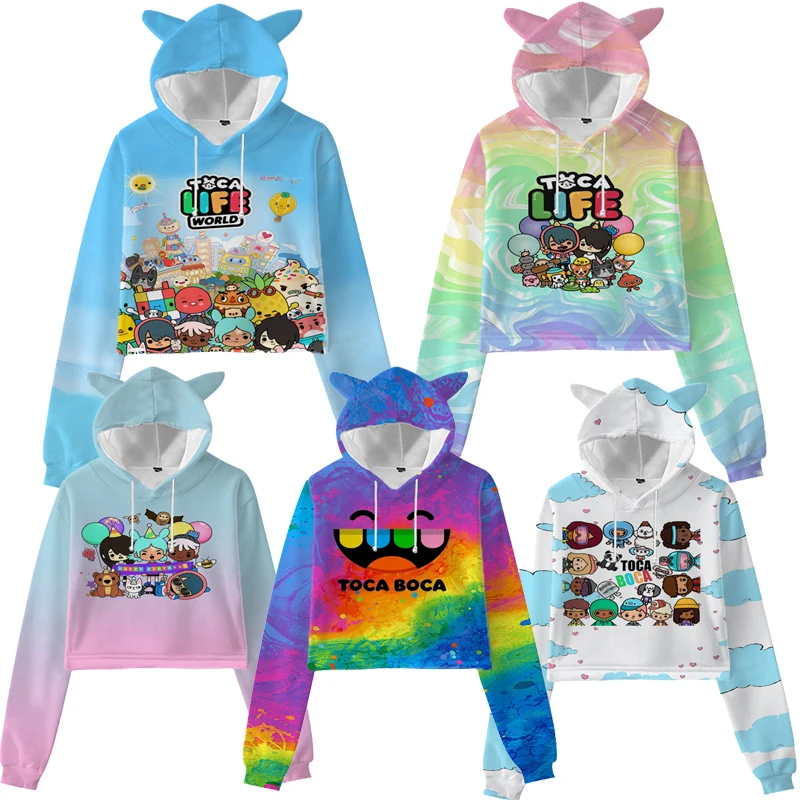 

Толстовки с 3D принтом для девочек Toca Life World, Детские милые Мультяшные пуловеры для женщин, детей, свитшоты с ушками кролика, топы для подростк...
