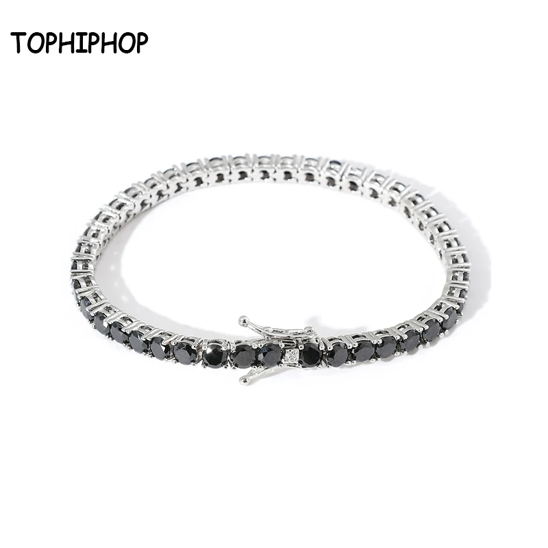 

TOPHIPHOP Round Tennis Chain 4mm Cubic Zirconia Bracelet Hiphop Jewelry Gold Plated Ice Out CZ Bracelet Men's Charm Bracelet