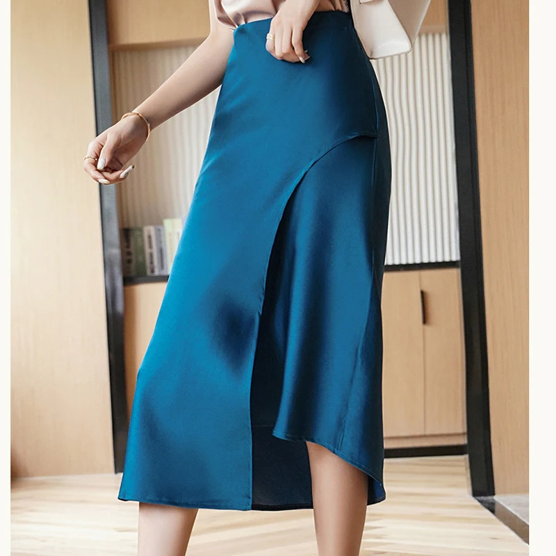 

Women Skirts Heavy Silk Vintage Femme Jupes Elastic Waist Package Hip Office Lady Solid Jupe Longue Sexy Mermaidi Skirt Summer