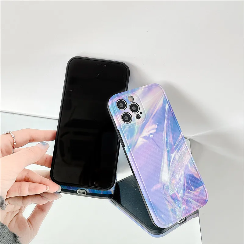 

Purple Diamond Pattern Phone Case For iPhone 11 12 Pro Max X XS XR 7 8Plus SE 2 Camera Protection Soft IMD Silicon Cover