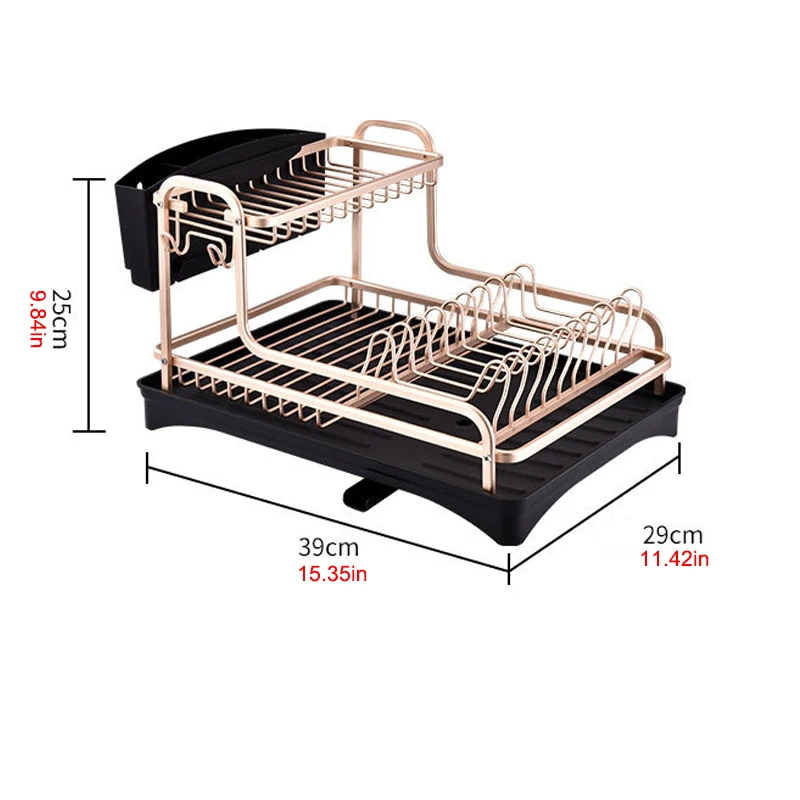 

2 Tier Aluminium Alloy Dish Rack Kitchen Organizer Storage Drainer Drying Plate Shelf Sink Supplies Knife and Fork Container