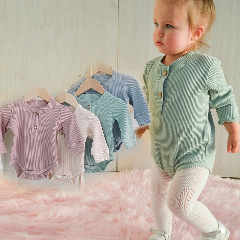 

Newborn Baby Bodysuit Clothes Baby Born Boy Girls Leotards Long Sleeve Neutral Ribbed Cotton Knit Bodysuits Roupa De Bebe Garcon