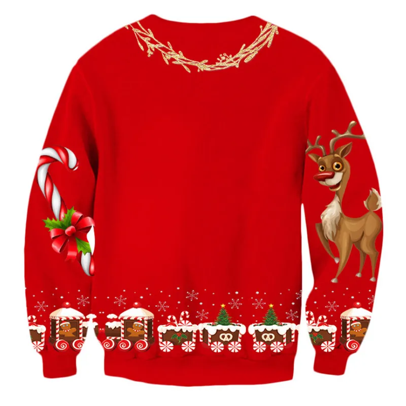 O Neck Christmas Sweater 3d Antler Print Novelty Ugly Unisex Men Women Long Sleeve Pullover Jumpers | Женская одежда