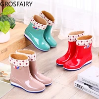 rain boots womens adult mid tube rain boots fashion water boots plus cotton velvet kitchen work shoes non slip water shoes