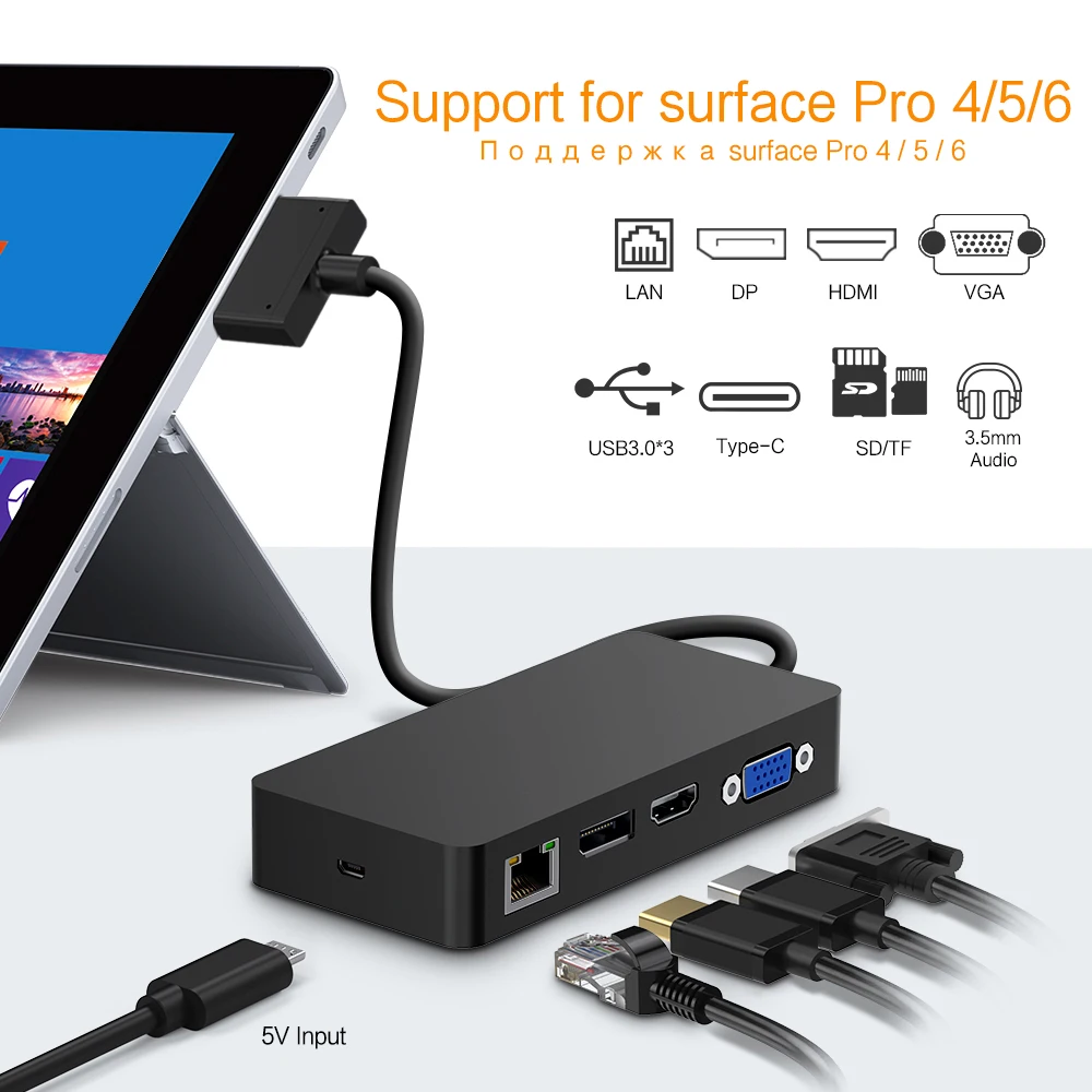 USB 3 0 концентратор для кардридера HDMI 4K VGA разъем 5 мм RJ45 Microsoft Surface Pro 4 6 адаптер SD TF