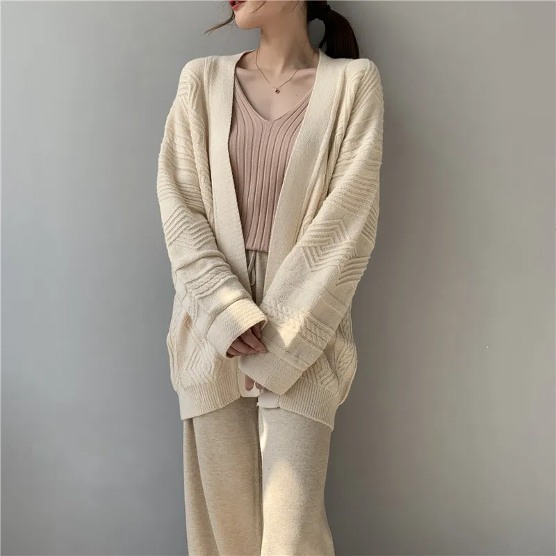 Женский вязаный кардиган средней длины Повседневная теплая верхняя одежда с