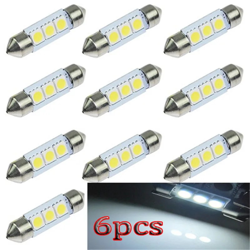 6X 36 мм 3 SMD 5050 светодиодный чистый белый автомобиль гирлянда карта укрыты