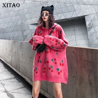 xitao lovely cherry pattern sweater fashion pullover women korean style hooded knitwear autumn winter clothes women xj2476