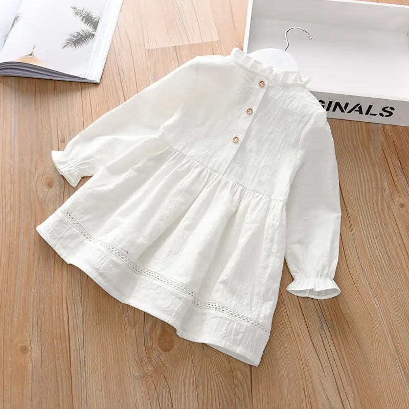 

Girls White Dress Baby Long-Sleeved Dress Spring and Autumn Children's Clothing Little Girl Skirt Princess Dress