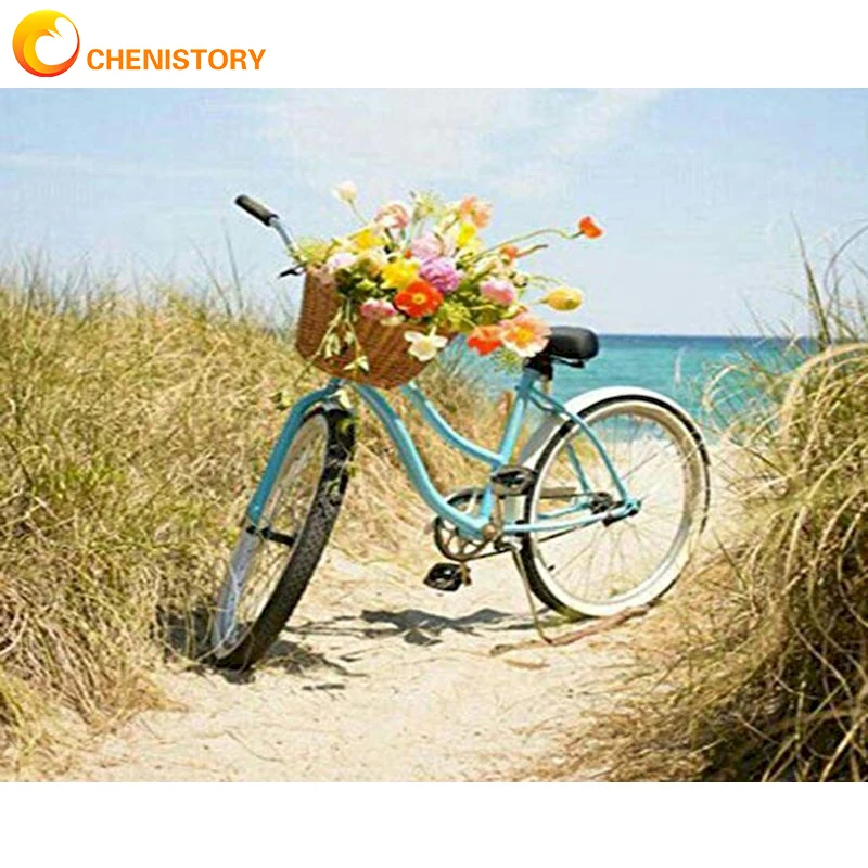 

CHENISTORY Painting By Number Bicycle Landscape Oil Picture On Canvas Acrylic Paint For Adults With Frame DIY Home Decor Art