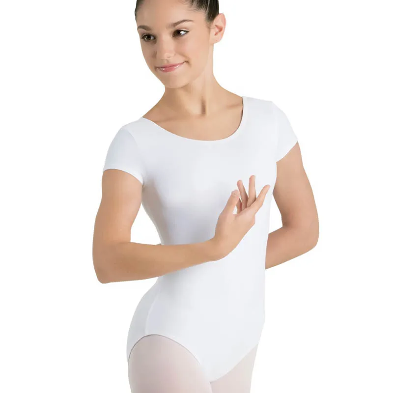Женский балетный купальник с коротким рукавом и круглым вырезом летний костюм из