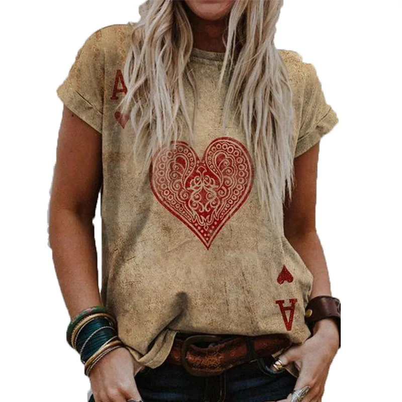 

Women's Summer Round Neck Casual Loose Valentines Day Unique Heart Shaped Faded T Shirt