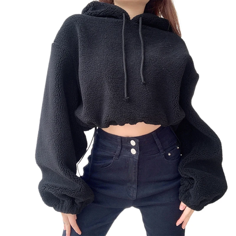 

2021 Women Hoodies Long Sleeve Hooded Collar Drawstring Slim Fit Fleece Sweatshirt Tops Warm Elegant Ladies Fashion Clothing
