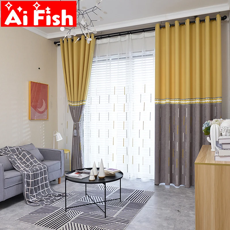

Yellow Gray Stripes Splice Heart Blackout Curtains For Bedroom Nordic Modern White Stripe Sheer Tulle Curtains For Kitchen #10