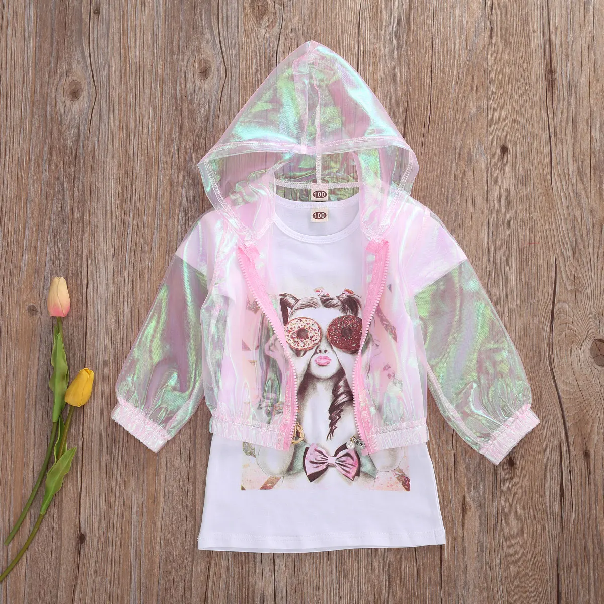 Комплект летней одежды для девочек с капюшоном и футболкой | Детская одежда обувь