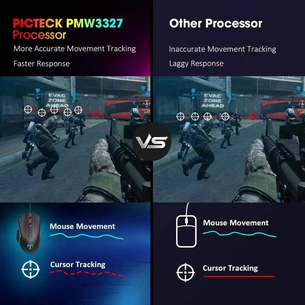 pictek 12000dpi wired gaming mouse gamer ergonomic mouse usb with rgb backlit 10 buttons for windows computer mice free global shipping