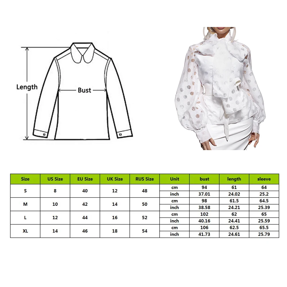 Женская блузка в горошек элегантная офисная с рукавами-фонариками и узелком