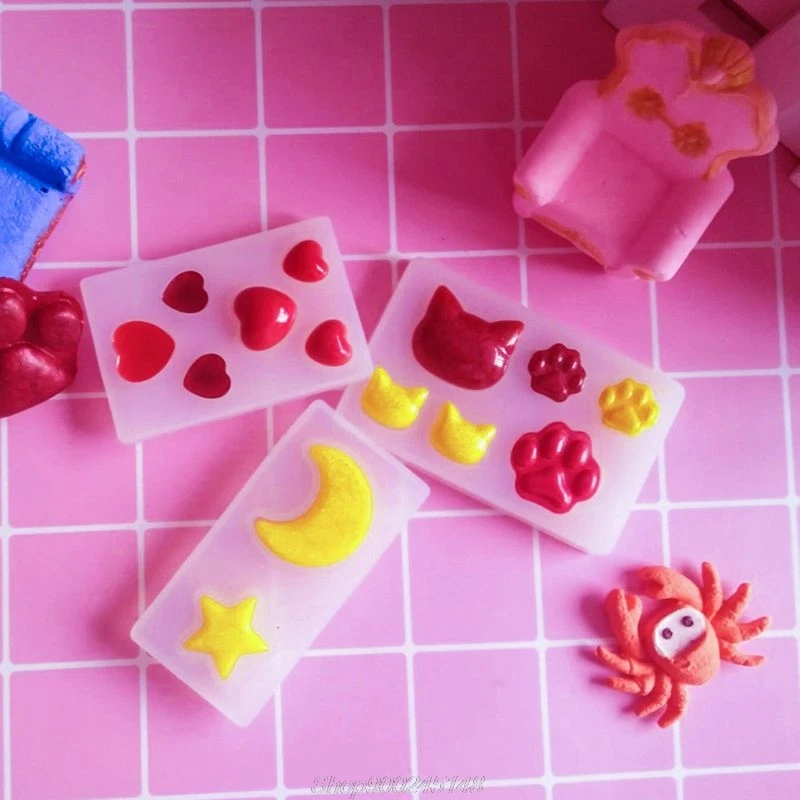 3 шт DIY Звезда Луна кошка следы Любовь Сердце Силиконовые смолы формы ювелирные