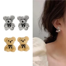 Korean Version Cute Resin Clear Khaki Bear Earrings Simple Fresh Stud Earrings Fast Reach