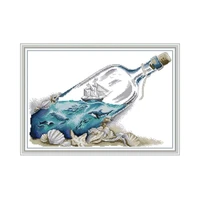 sea in a bottle scenery painting counted cross stitch kits sale 14ct printed canvas diy for needlework sets for embroidery kit