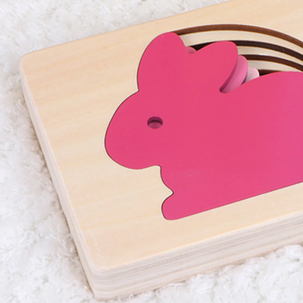 

Wooden Multi-layered Animal Puzzles Cartoon 3D Panel Jigsaw Early Educational Toys for Kids Children (Gradient Rabbit)
