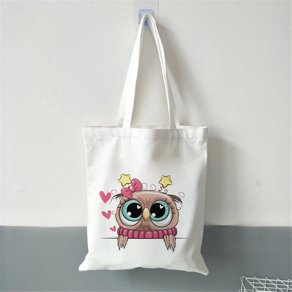 

Модные трендовые сумки на плечо Kawaii с принтом совы, женская сумка для покупок, Повседневная Складная женская сумка в стиле Харадзюку, белая ...