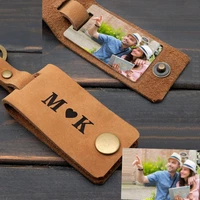personalized leather keychain custom photo keychain picture keyring anniversary gift for him leather key fob