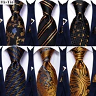 Привет-галстук золотой черный полосатый Пейсли Шелковый Свадебный галстук для мужчин новый модный дизайн качественный носовой платок запонки никелированный набор Прямая поставка