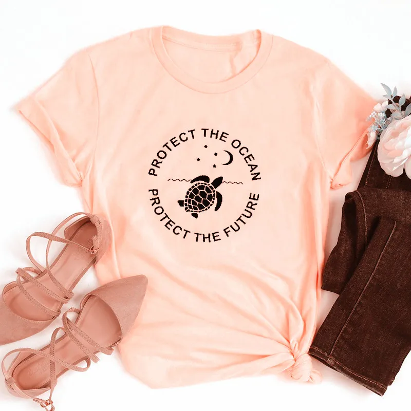 

100% Pure Cotton Women T Shirt Sea Turtle Printed Tshirt Ladies Short Sleeve Tee Shirt Women Female Tops Clothes Camisetas Mujer