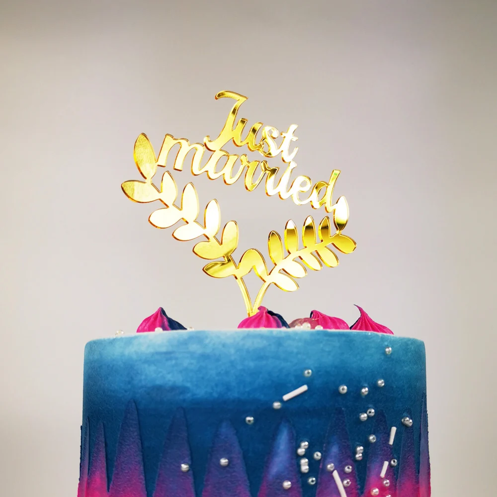 Just Married with Leaves Wedding Cake Topper Romantic Decor Bride and groom Party Supplies | Дом и сад