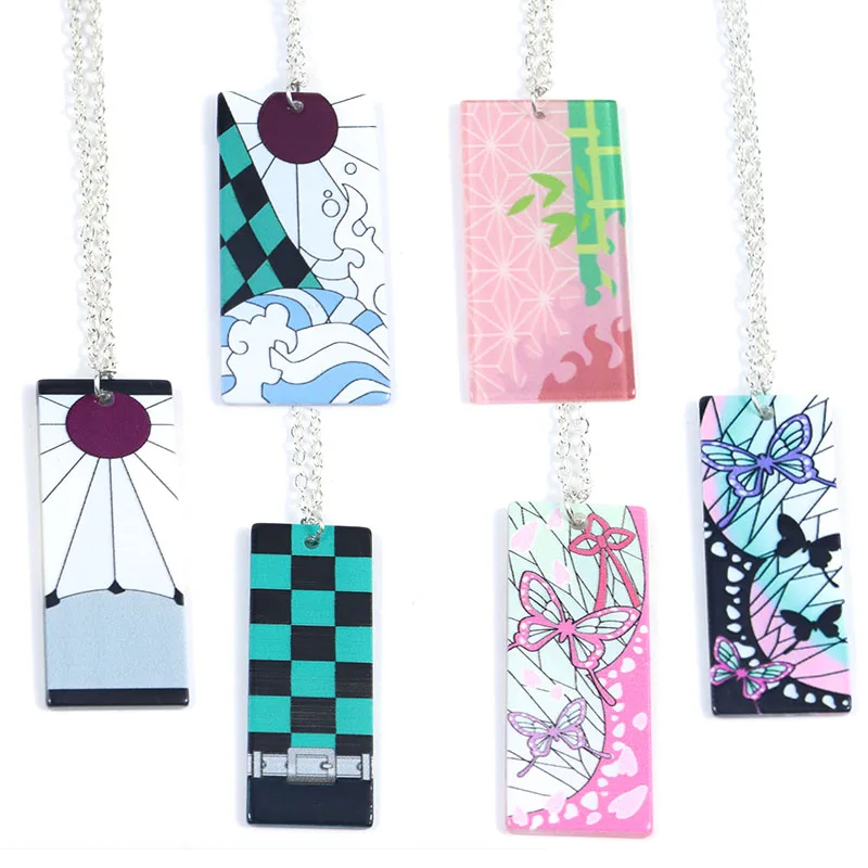 

Acrylic kimetsu no yaiba Necklace Anime Jewelry Demon Slayer Acrylic Double Side Necklaces Pendants Women's Chain Choker 60cm