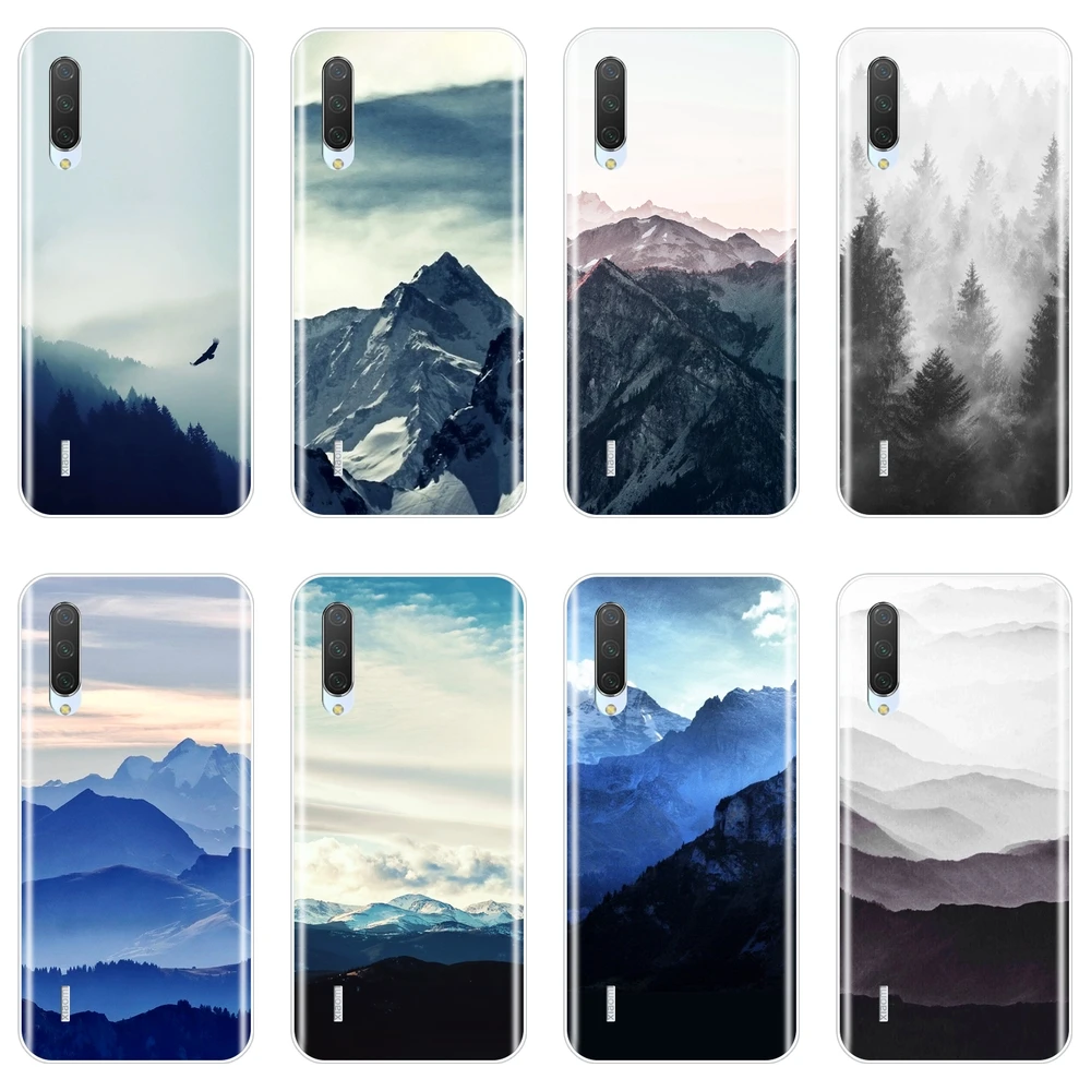 Чехол для телефона силиконовый Xiaomi Mi A3 8 PRO дорожный горный эстетический лес пик