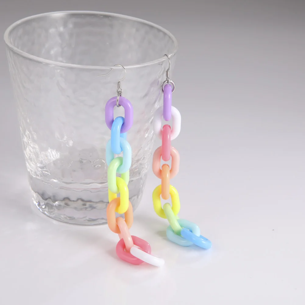 

Skyrim Trend Candy Color Acrylic Long Chain Drop Earrings for Women Girls Rainbow Cute Geometric Jewelry Gift 2021 Wholesale