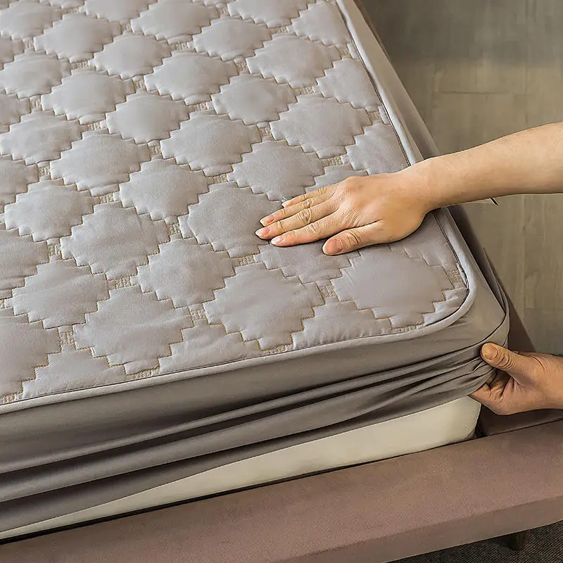 

Thick Quilted Mattress Cover Large Solid Color Quilted Sheets Heightening Bed Cover Mattress Protective Cover Bedding