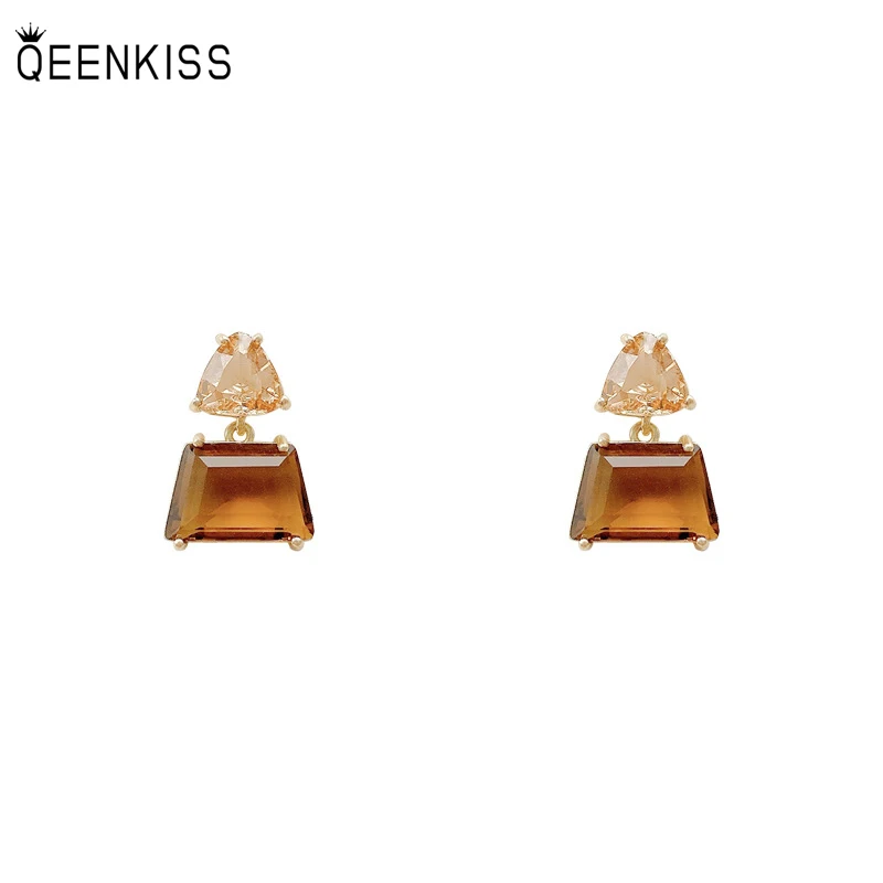 

QEENKISS EG7126 Fine Jewelry Wholesale Woman Birthday Wedding Gift Trapezoidal Zircon 925 Sterling Silver Needle Stud Earrings