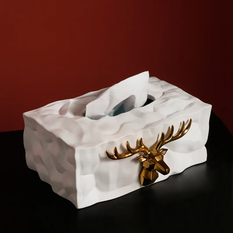 

Nordic Luxury Elk Tissue Paper Box Holder For Car Creative Ceramic Napkin Carton Living Room Home Desktop Decoration Storage Box