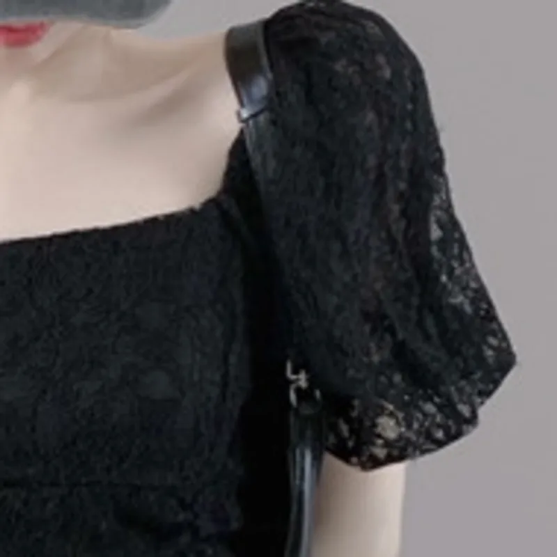 

Puff Short Sleeve Temperament Package Buttocks Summer 2021 Square Collar Slim Lace Floral Mesh Waist Vestidos Mujer Korean Robe