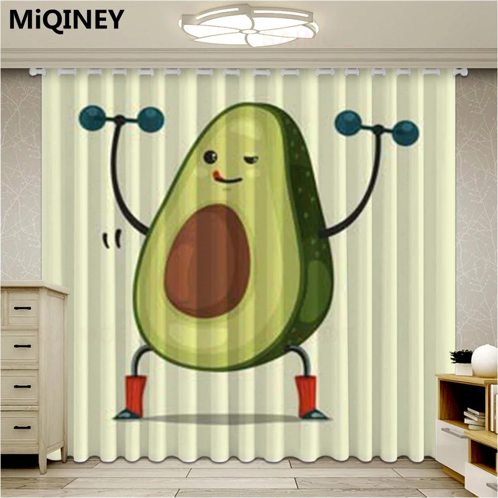

New Cute Avocado Curtains Window Cartoon Kids Living Room Bedroom Ultra-thin Micro Shading Cortinas Blind Draps Kitchen Decor