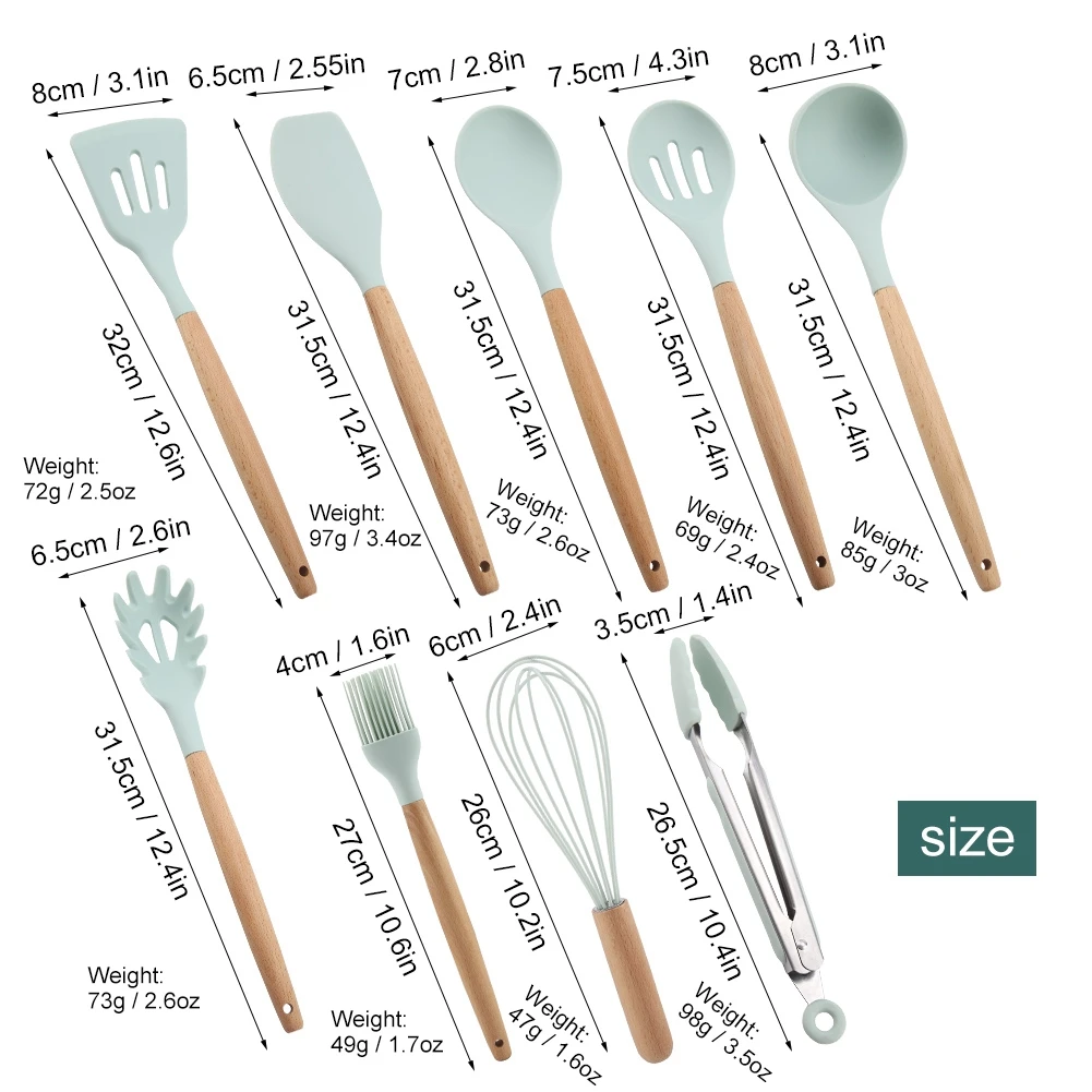 

High Quality Silicone Kitchen Silverware Kit 9 Pieces Set Non-toxic and Odor-free Easy to Clean