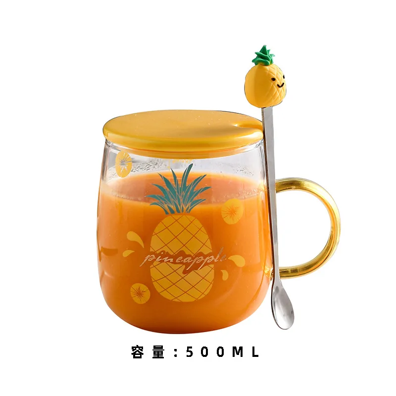 

500ml fruit wind high boron silicon glass with cover with spoon breakfast cup milk cup juice cup coffee mugs wedding gift
