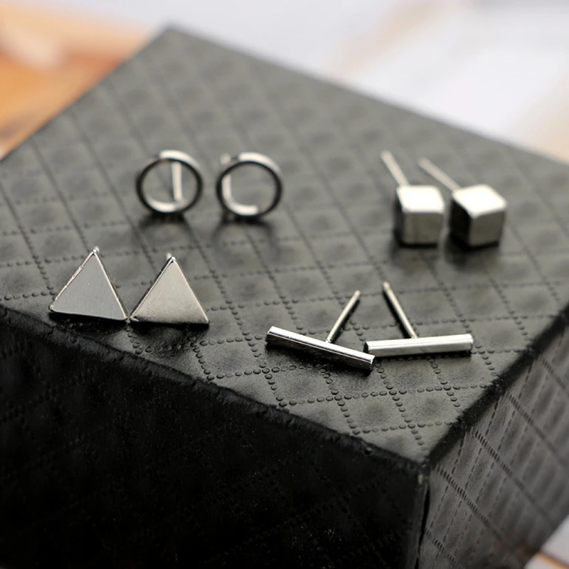 

4 Pairs Simple Stud Earrings Set Geometric Triangle Bar Square Circle Earrings