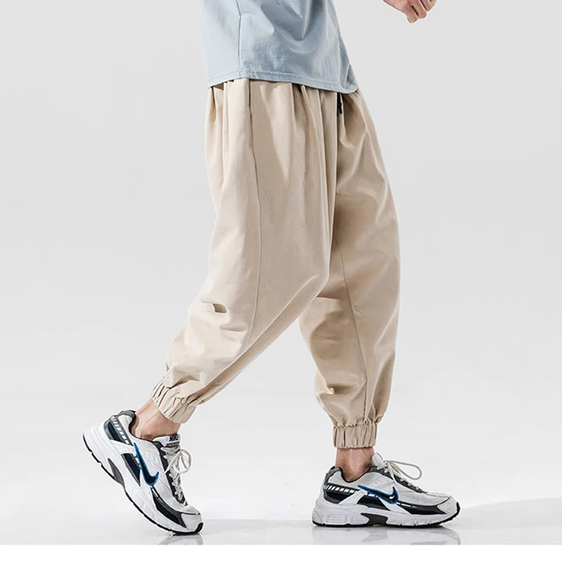 

Casual Linen Men's Pants Men Pants 2020 New Autumn Solid Trousers For Men Wide Leg Plus Size Nine-point Sportswear Trousers