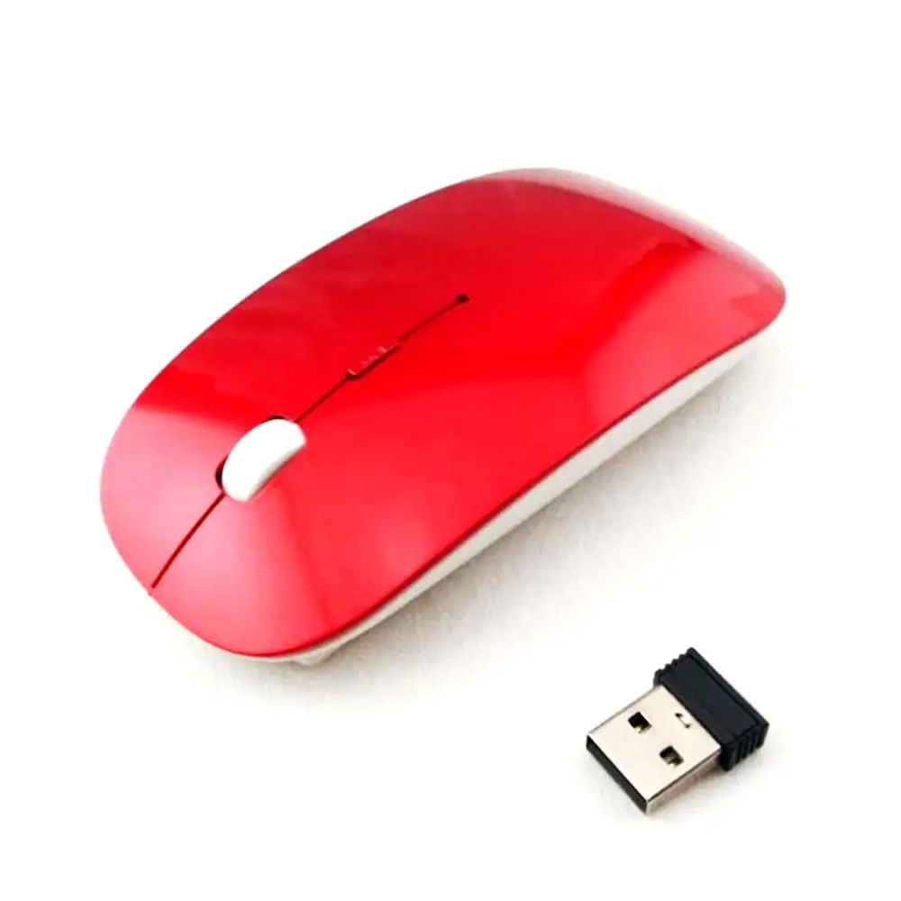 Супер тонкий USB оптическая беспроводная компьютерная мышь 2,4G приемник компьютер Bluetooth мышь s Бесшумная для ПК ноутбука без батареи - Цвет: Красный