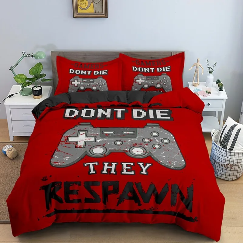 

Luxury Queen Size Bedding Set for Boys Modern Gamer Comforter Covers Video Game Duvet Cover Kids Colorful Action Buttons Printed