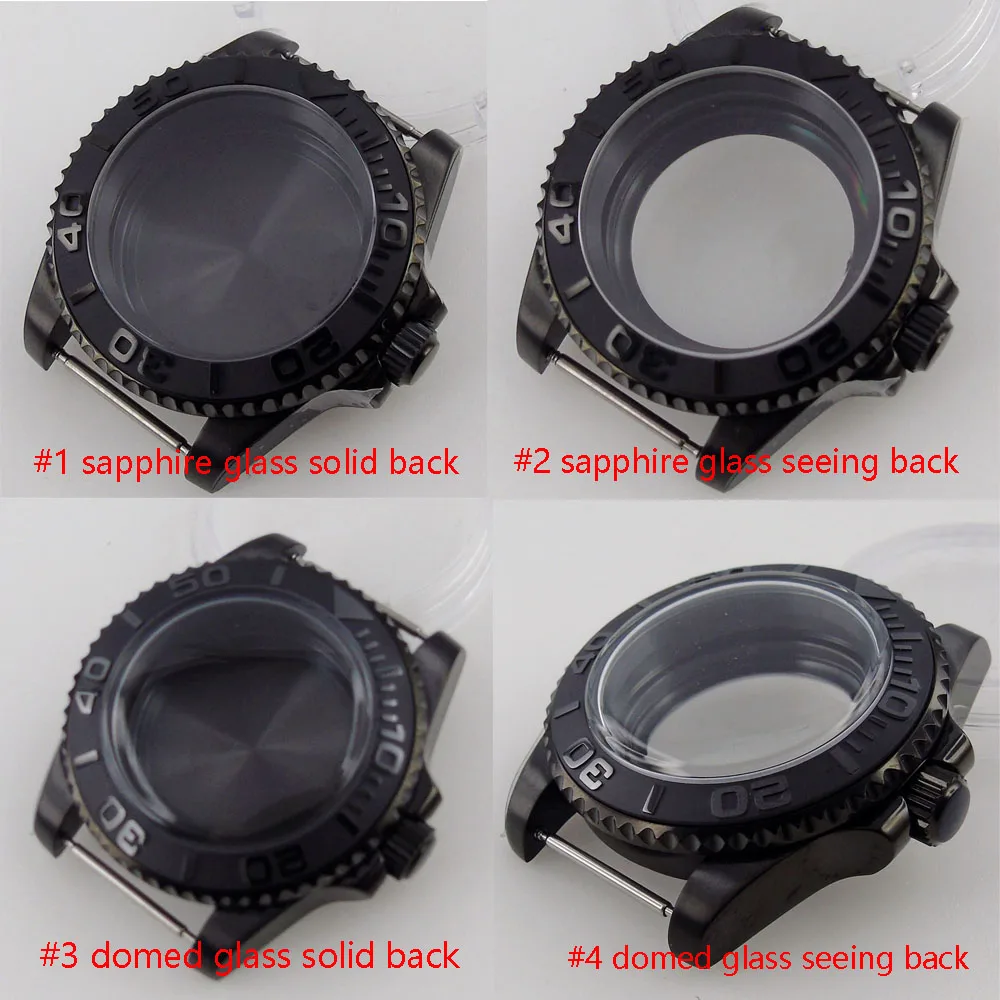 40 мм Bliger черный PVD покрытием чехол для часов сапфир/купольное минеральное стекло