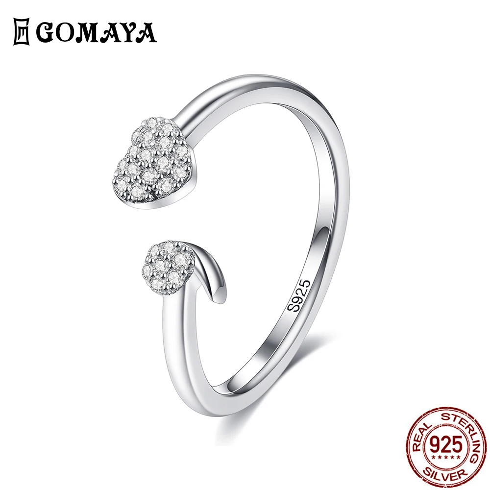 GOMAYA 925 стерлингового серебра романтическое сердце образные Регулируемые кольца для женщин блеск, обручальные кольца с кубическим цирконие...