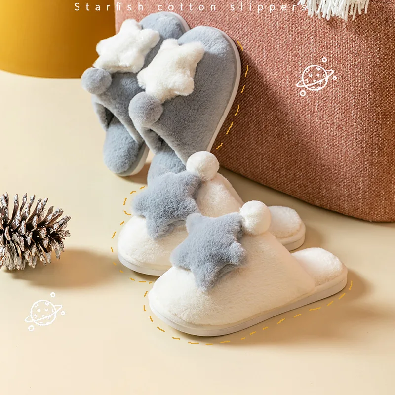 

Cute Star Starfish Deco Slipper For Women Men Home Winter Warm Cotton slippers Non-slip Soft Indoor Lovers Couples flip flop