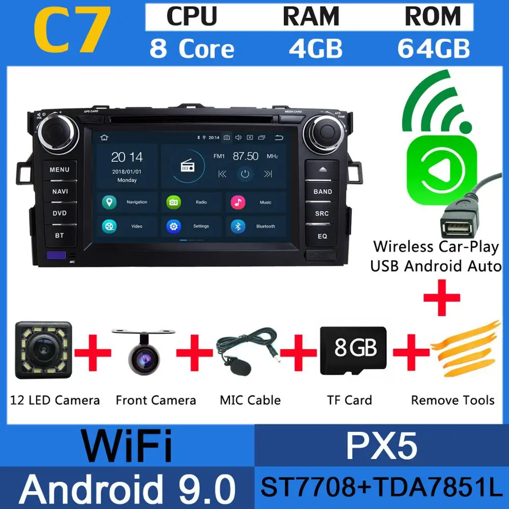 PX5 Wireless CarPlay " PX6 4G+ 64G Android 9,0 для Toyota Auris 2006 2007 2008 2009 2010 2011 Автомобильный DVD Радио gps навигации DSP CarPlay - Цвет: PX5 Wireless CarPlay